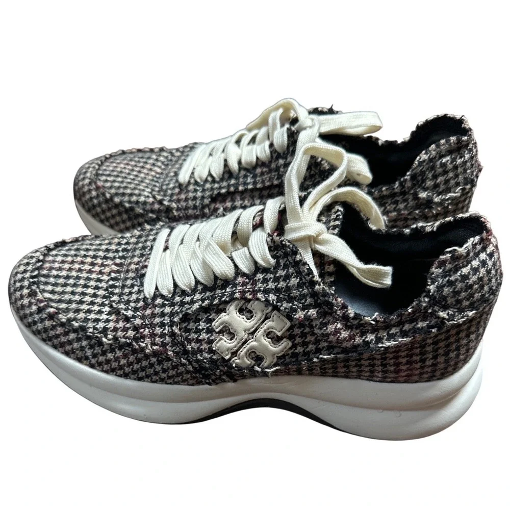 Tory Burch Kick Trainer Houndstooth Sneakers Brown Black Womens Size‎ 9.5 Preppy